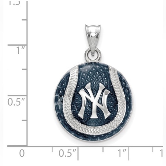 Sterling Silver New York Yankees Enameled Baseball Pendant 3/4in